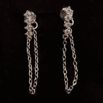 Sterling Silver Long Chain Cubic Zirconia Drop Earrings