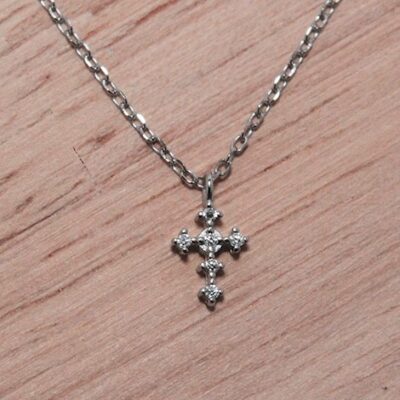 Sterling Silver Colourless Cubic Zirconia Cross Pendant Necklace