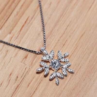 Sterling Silver Cubic Zirconia Snowflake Pendant Necklace