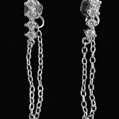 Sterling Silver Long Chain Cubic Zirconia Drop Earrings